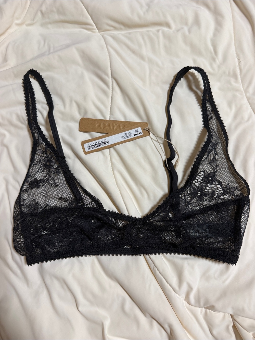 Skims ultra fine lace plunge bralette XXS onyx